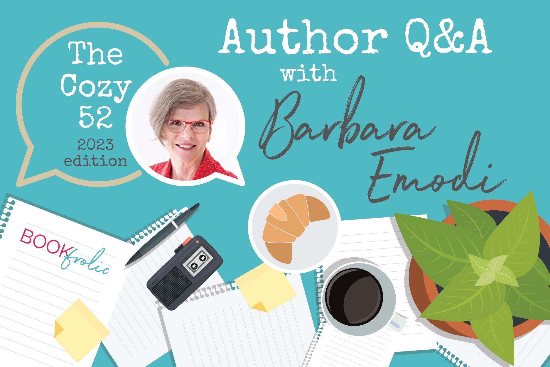banner for author interview post with Barbara Emodi