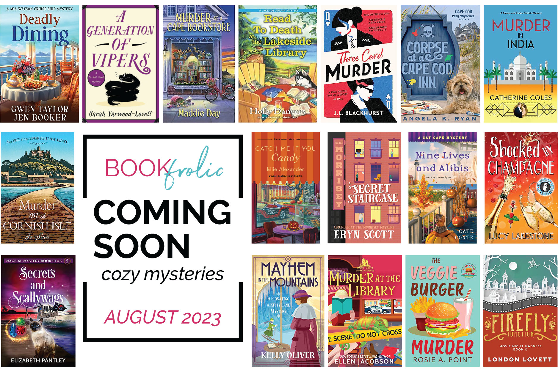 New release cozy mysteries for August 2023 blog post banner